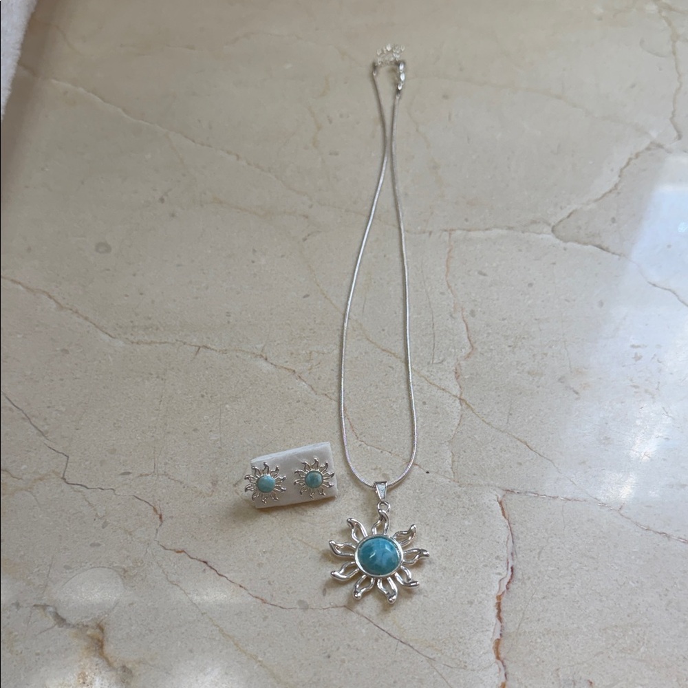 Sunflower Pendant Necklace and Earring Set